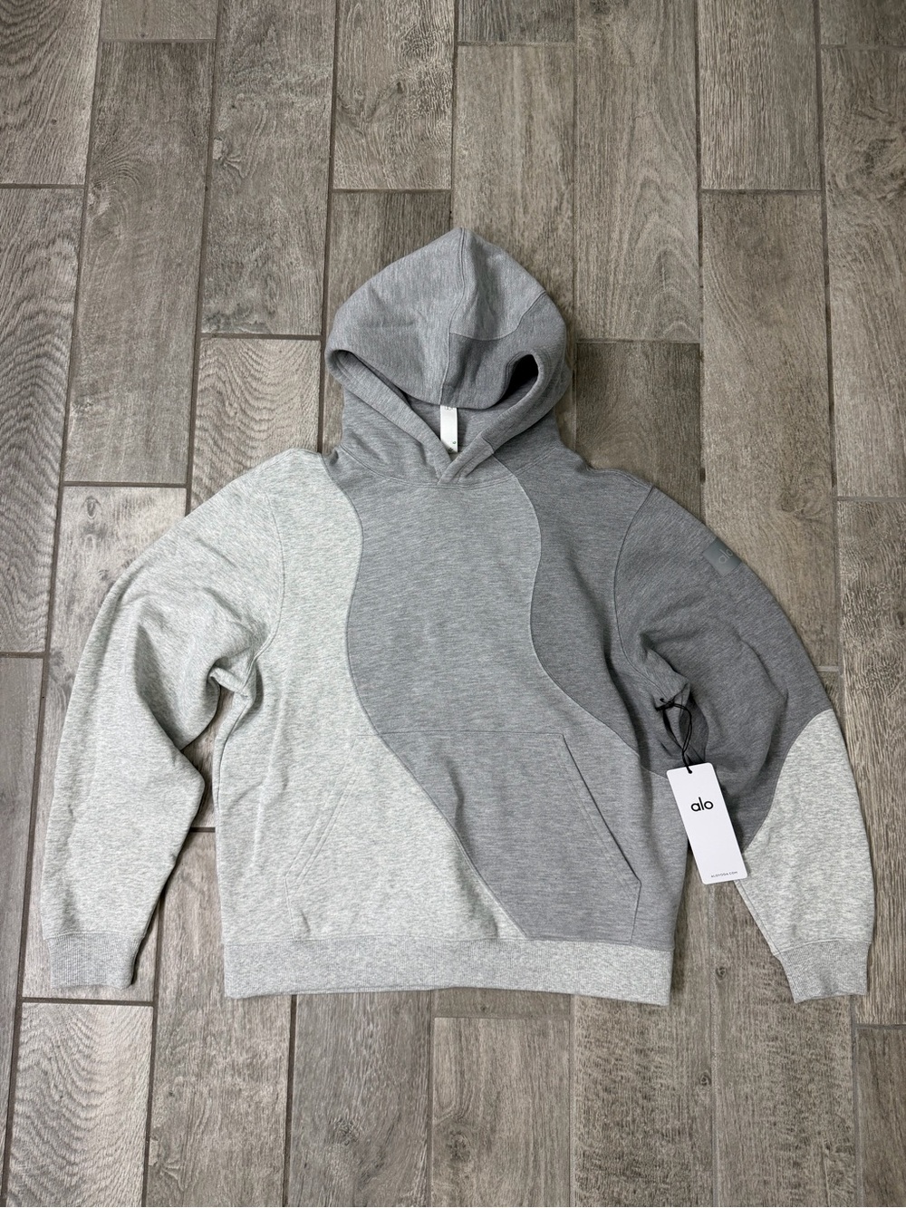 ALO Yoga Two-Tone Gray Curved-Panel Hoodie